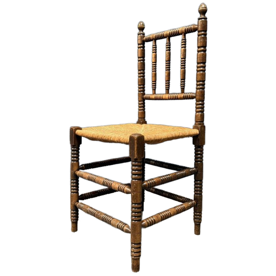 Antieke Hollandse Bobbin Stoel Met Biezen Zitting 1