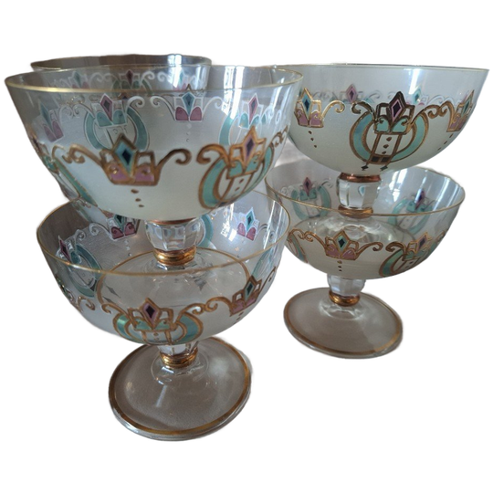 Zes Vintage Tsjechie Art Deco Ijs-coupes, Goud Gedecoreerd 1