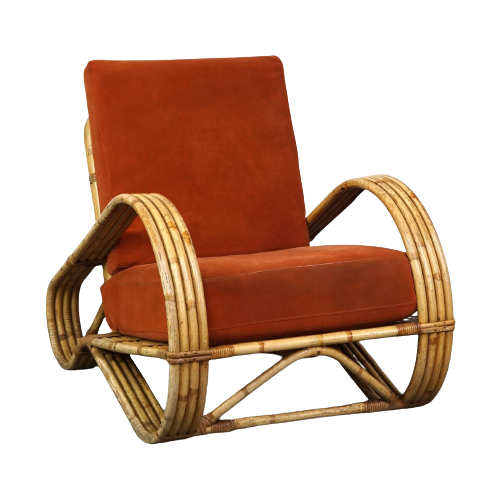 Luxe Vintage Boho Jaren ’50 Rotan Design Fauteuil Met Geveerde Kussens En Een Geweldig Zitcomfort