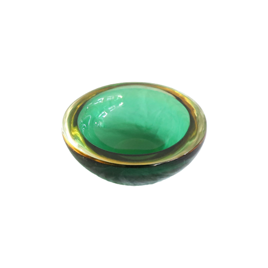 Vintage Murano Schaaltje Groen Met Amber, Italy Jaren '60 1