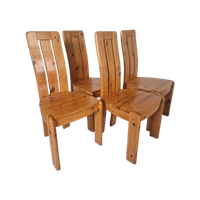 4 Massief Grenen Scandinavische Brutalist Vintage Stoelen.