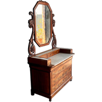 Antique Eastlake Victorian Carved Walnut Marble Top Dresser Chest Washstand With Mirror Vanity Bu