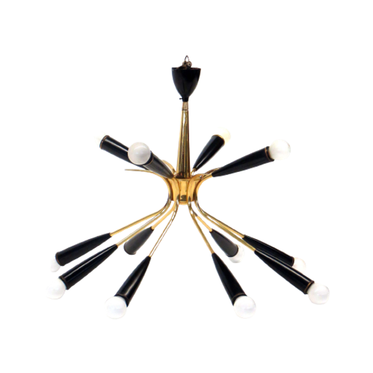 Italiaanse Vintage Hanglamp Stilnovo Stijl Van Messing Met 12 Lichtpunten 1