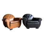 Pair Of Interbellum Club Sofa'S In Cognac Brown And Jet Black Colour. thumbnail 1