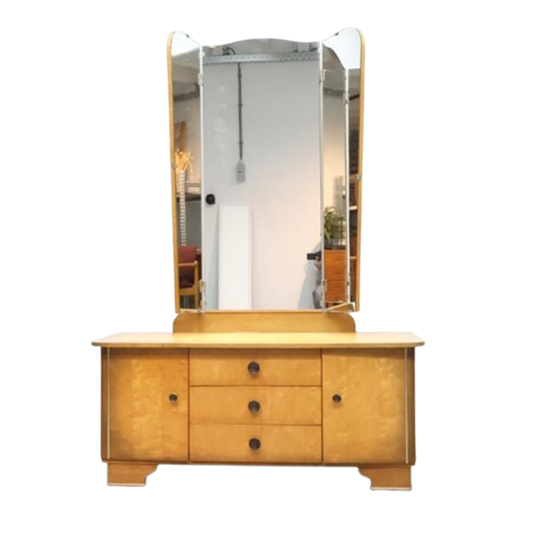 Vintage Kaptafel Met Drieluik Spiegel 1