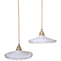 Set (2) Vintage Clichy Hanglampen Van Wit Opaline Glas.