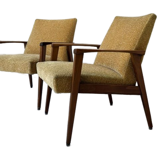Vintage Fauteuil Met Teak Houten Frame En Gele Bekleding 1