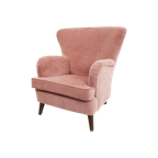 Vintage Roze Fauteuil Schuine Pootjes Roze Fijner Ribstof thumbnail 1