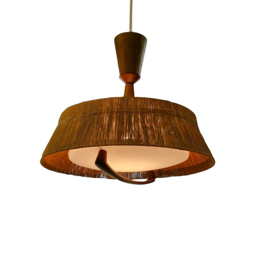 Vintage Design Hanglamp Temde Leuchten Sisal Teak 70s 1