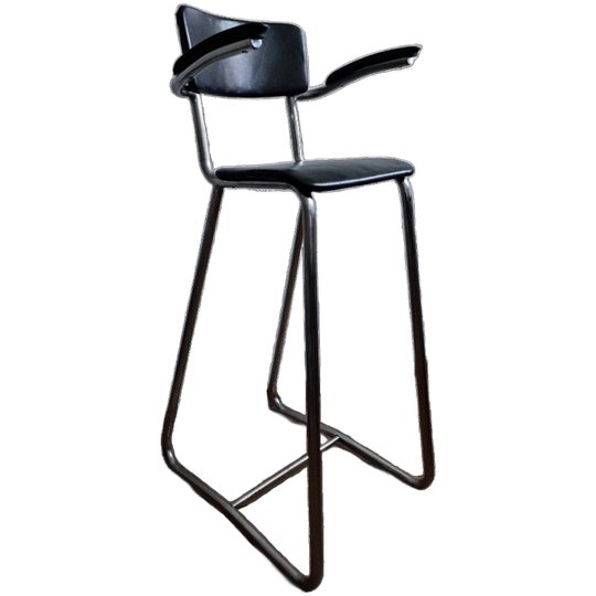 Vintage Kinder Kappersstoel 1950 Gispen Stijl Chroom & Zwart Barber Chair Children 1