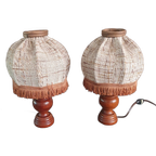 Vintage - Schemerlamp - Bedlamp - Kastlamp - Hout/stof- 2 Stuks thumbnail 1
