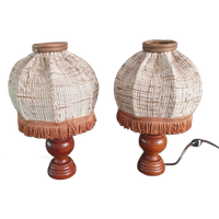 Vintage - Schemerlamp - Bedlamp - Kastlamp - Hout/stof- 2 Stuks