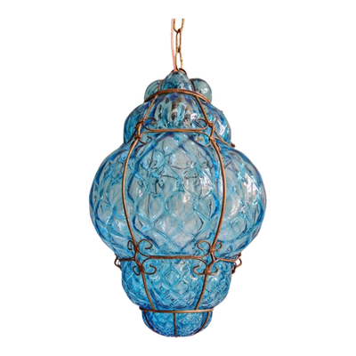 Grote Venetiaanse Hanglamp In Blauw Murano-Glas