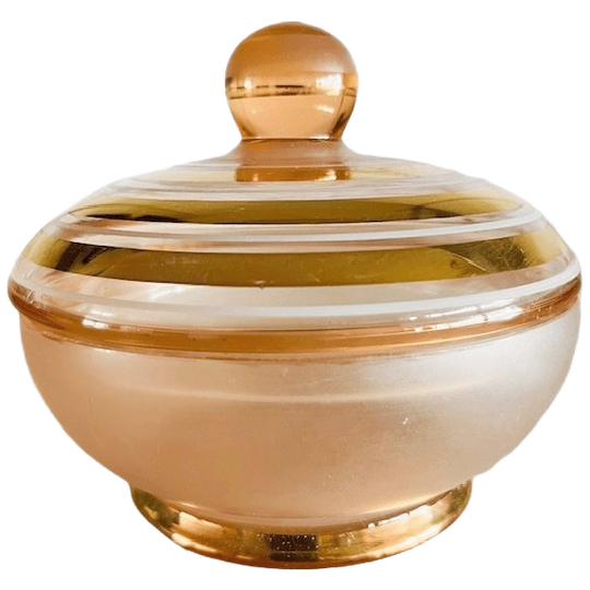 Art Deco Bonbonnière Roze Goud Glas Sieradendoosje 1950’s 1