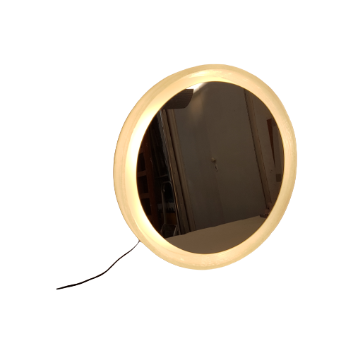 Round Mirror With A Smooth Acrylic Ice Glass Looking Edge - Hillebrand - 1970S