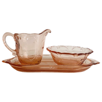Art Deco Roze Glas Roomstel Met Serveerblad 1930’s