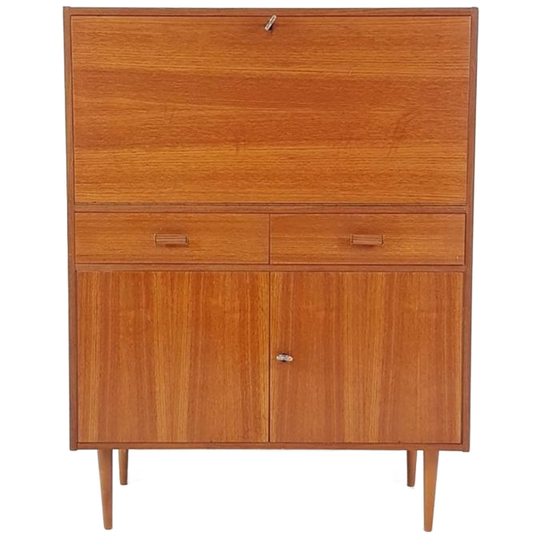 Vintage Fins Kastje Teak Fineer Secretaire 1