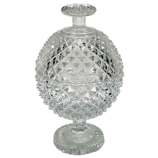 Antieke Kristallen Gembercoup/bonbonnière Met Deksel Diamantslijpsel, Ca. 1850 1
