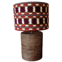 Birma Riet Rotan Tafellamp Vintage Met Nieuw Kap
