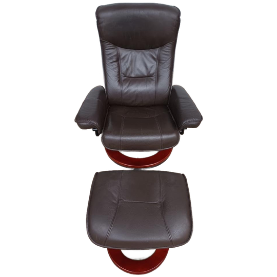Verstelbare Bruin Leren Relaxfauteuil Met Voetenbank 1