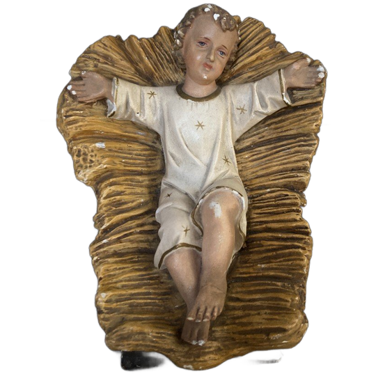 Grote Oude Gipsen Jezus In De Kribbe, 29 Cm Lang 1