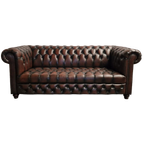 Chesterfield Brighton 3-zits – Knopenzit – Antiek Bruin thumbnail 1