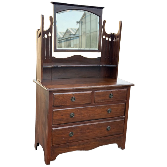 Engelse Art Deco Kaptafel Hout Met Spiegel Engels 1