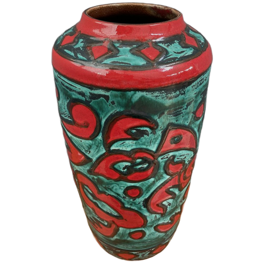 Large Vase In Red And Green By Scheurich West Germany Model 517-45 1