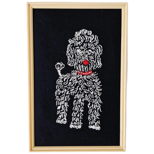 Fifties Vintage Lijstje Borduursel Poedel Hond Schilderijtje 1