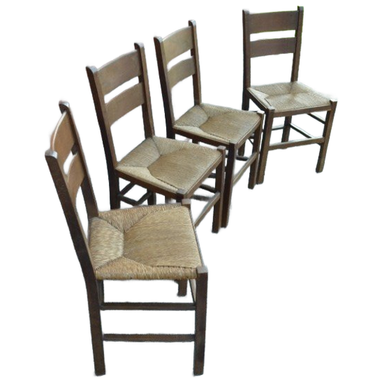 Set Van 4 Oudhollandse Houten Keukenstoelen Met Biezen Zitting 1