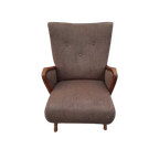 Mid-Century Fauteuil Met De Orginele Wollen Stoffering En Eikenhouten Accenten. thumbnail 1