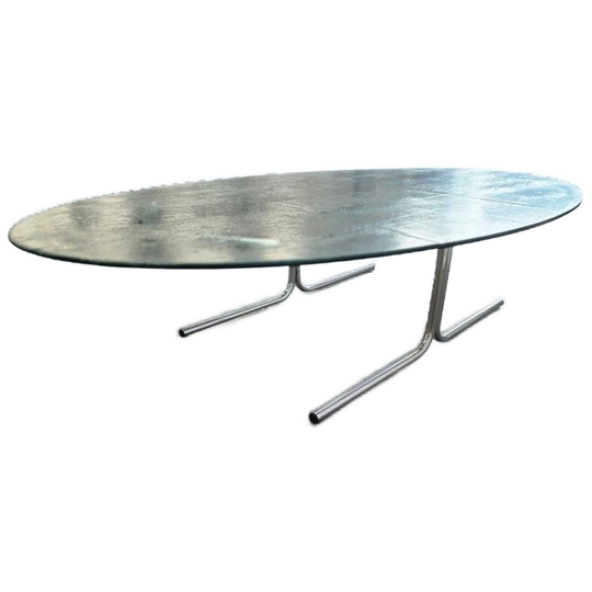 Vintage Xl Glazen Coffee Table /salontafel Met Chromen Frame 1