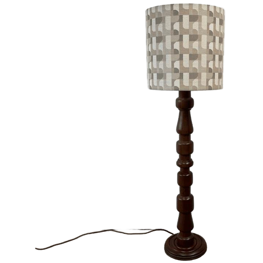 Vintage Vloerlamp Met Bijzondere Houten Voet - Nieuwe Kap 1