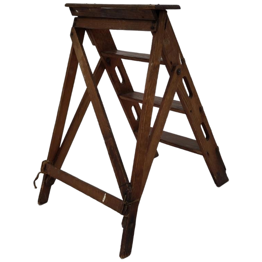 Antiek Houten Trap Bibliotheek Trappetje Hout Bijzettafeltje 1