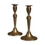 Set Van 2 Messing Franse Kandelaars, 19E Eeuw thumbnail 1