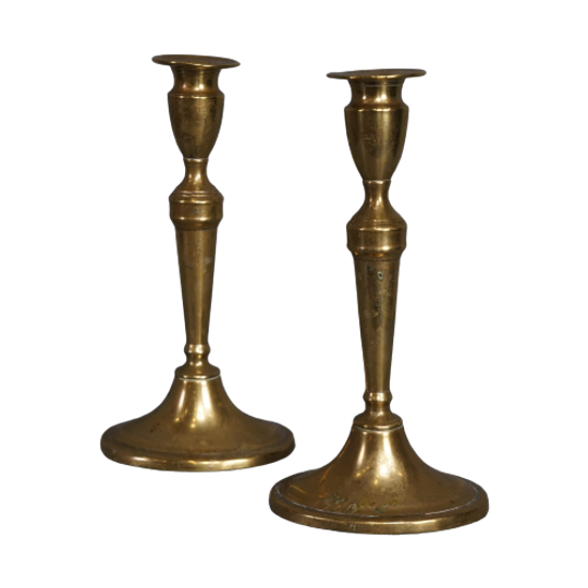 Set Van 2 Messing Franse Kandelaars, 19e Eeuw 1