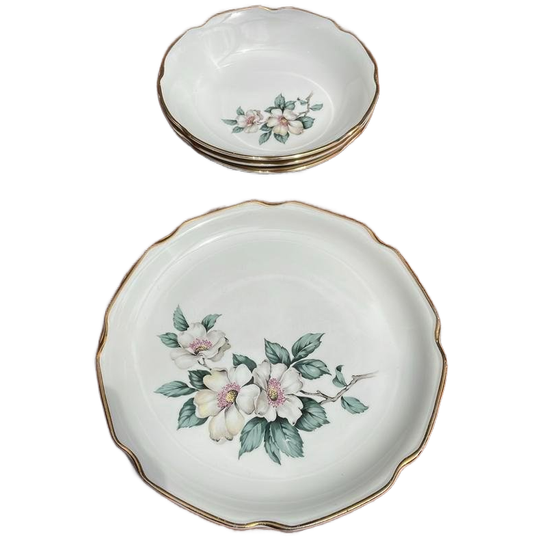 3 Platte En 3 Diepe Georgian China Borden 22 Kt. Rand 1