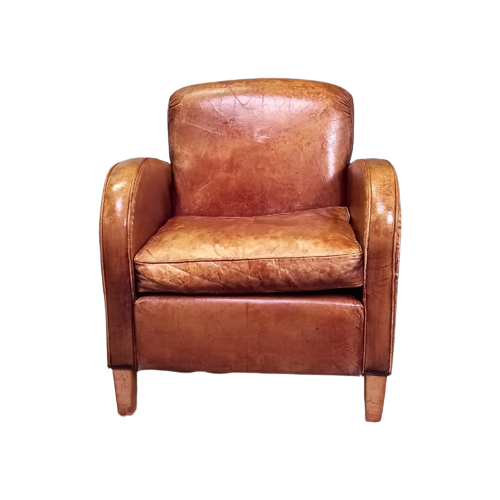 Vintage Schapenleren Fauteuil (Zadelmodel) Met Mooie Patine