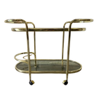 Vintage Gouden Barcart / Bijzettafeltje Met Fumé Glas thumbnail 1