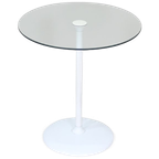 Vintage Ronde Bijzettafel - Wit, Glas Jaren '70 thumbnail 1
