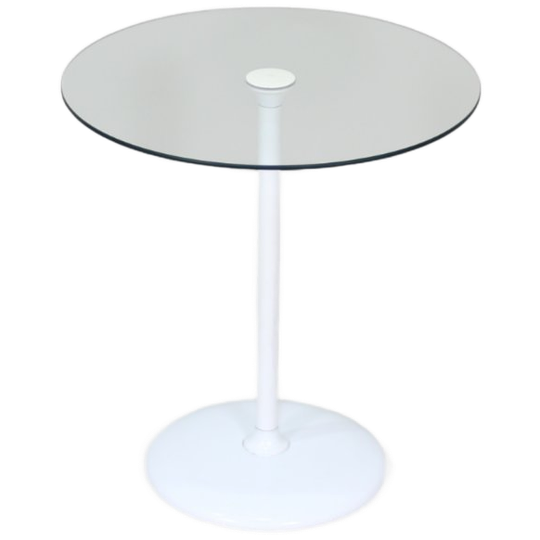 Vintage Ronde Bijzettafel - Wit, Glas Jaren '70 1