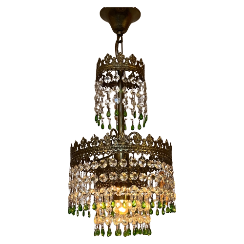 Murano Groene Druiven Hanglamp Kroonluchter Kristal Pegels