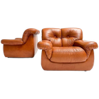Cognackleurige Lederen Pellerossi Fauteuil, 1960’s thumbnail 1