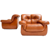 Cognackleurige Lederen Pellerossi Fauteuil, 1960’s