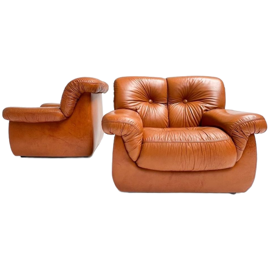 Cognackleurige Lederen Pellerossi Fauteuil, 1960’s 1