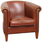 Nette, In Goede Staat Verkerende Rundleren Clubfauteuil In Een Mooie Cognac Kleur thumbnail 1