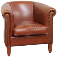 Nette, In Goede Staat Verkerende Rundleren Clubfauteuil In Een Mooie Cognac Kleur