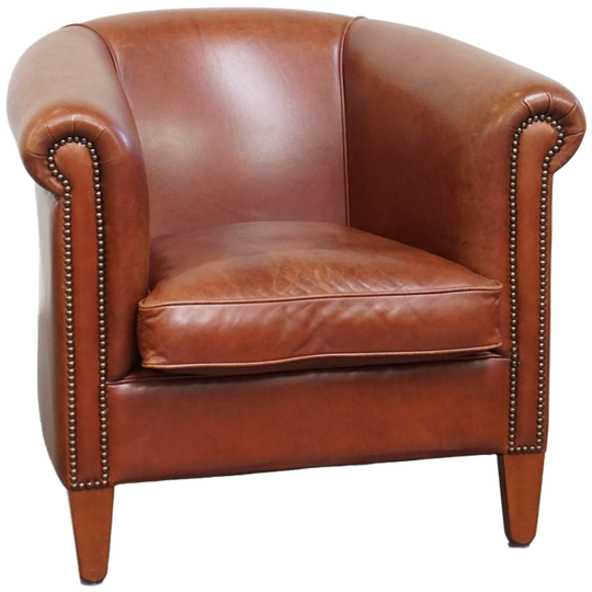 Nette, In Goede Staat Verkerende Rundleren Clubfauteuil In Een Mooie Cognac Kleur 1