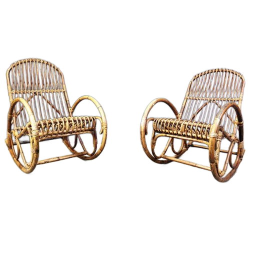 Vintage Bamboo Rocking Chairs, 1960s - Set Of 2 1