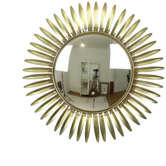 Mid Century Verkoperd Metalen Zonnespiegel Deknudt Convex 54cm 1